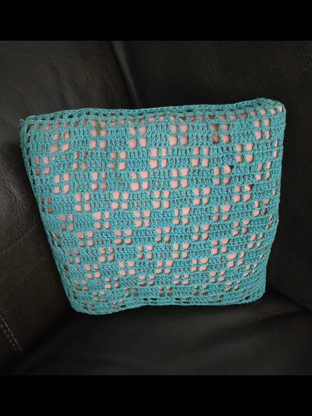 Small Vintage Handmade Crocheted Square Pillow